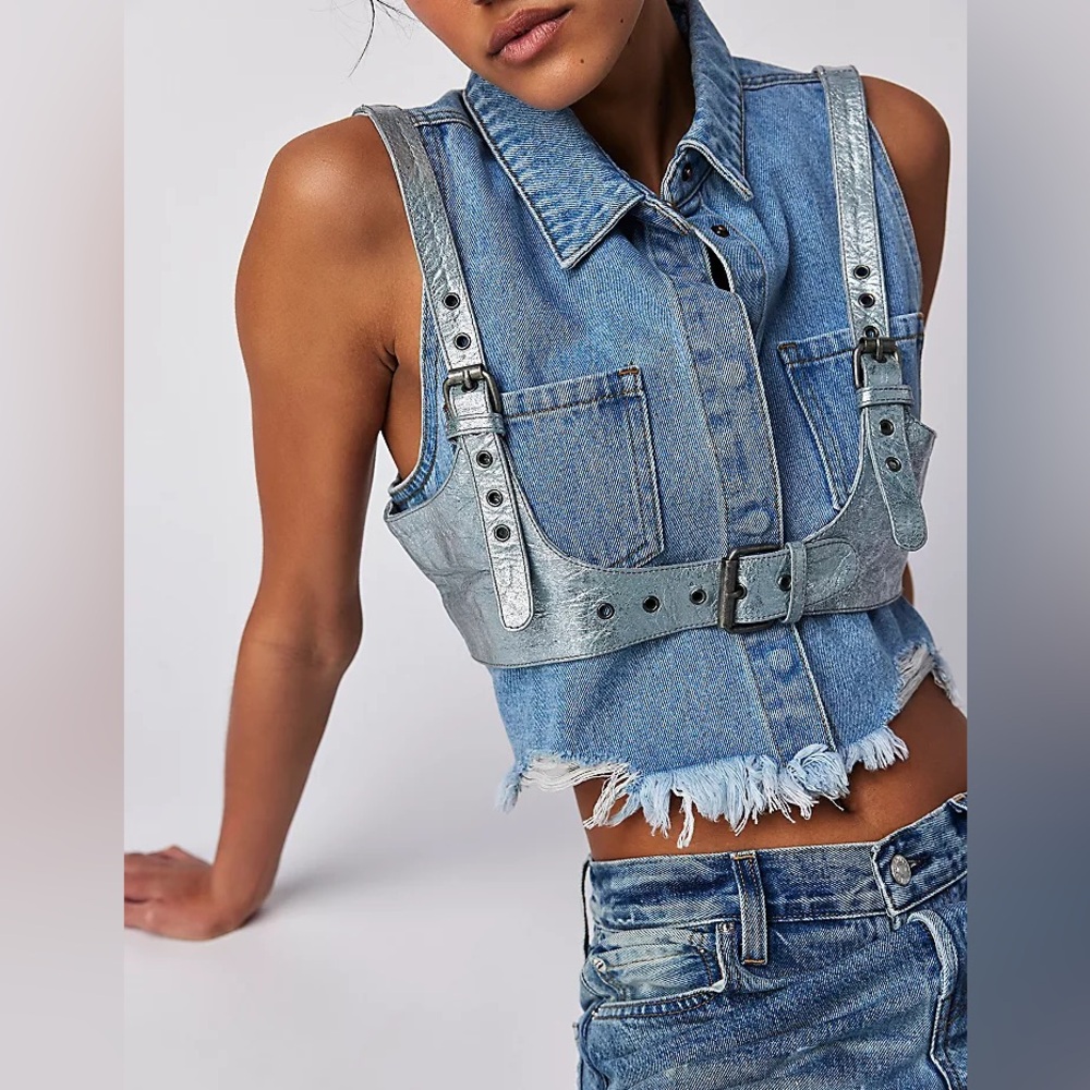 Free People Rebel Leather Harness, Color Stardust, M $98.00 NWT